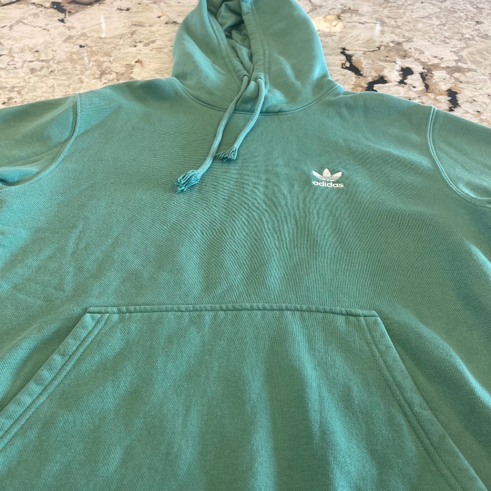 Adidas Originals Hoodie Mens Small Green Trefoil Logo Pullover Fleece Sweatshirt